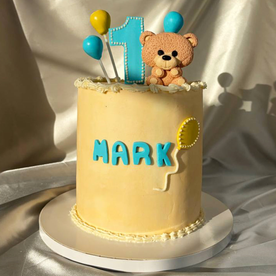 Custom Teddy Bear First Birthday Cake for Baby Boys | 1st Birthday Cake | Palatine, IL