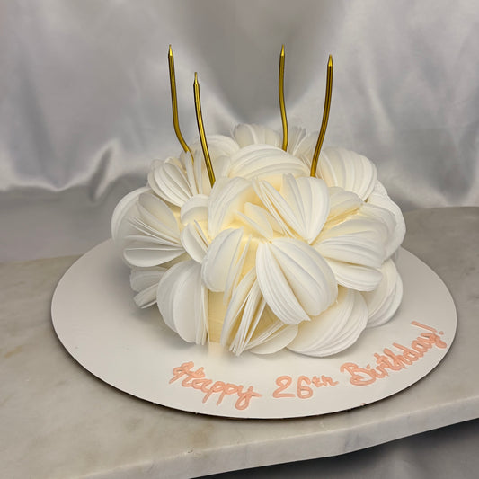 White Wafer Paper Birthday Cake with Gold Candles