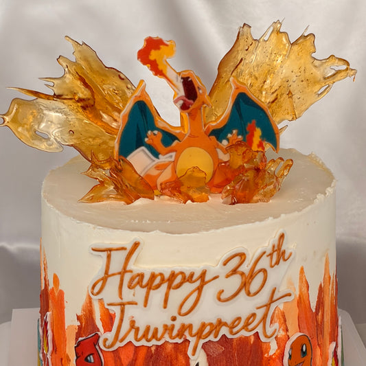 Pokémon-Themed Birthday Cake with Edible Caramel Fire
