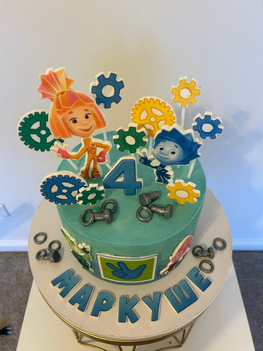 Fixies Birthday Cake with Edible Characters and Custom Name
