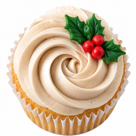 Christmas Cupcakes with Hand-Piped Wreaths and Holly