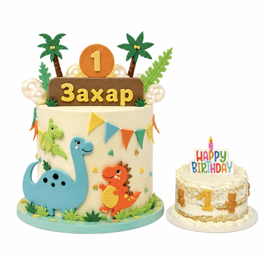 Dinosaur First Birthday Cake & Smash Cake Set | Custom 1st Birthday Cake