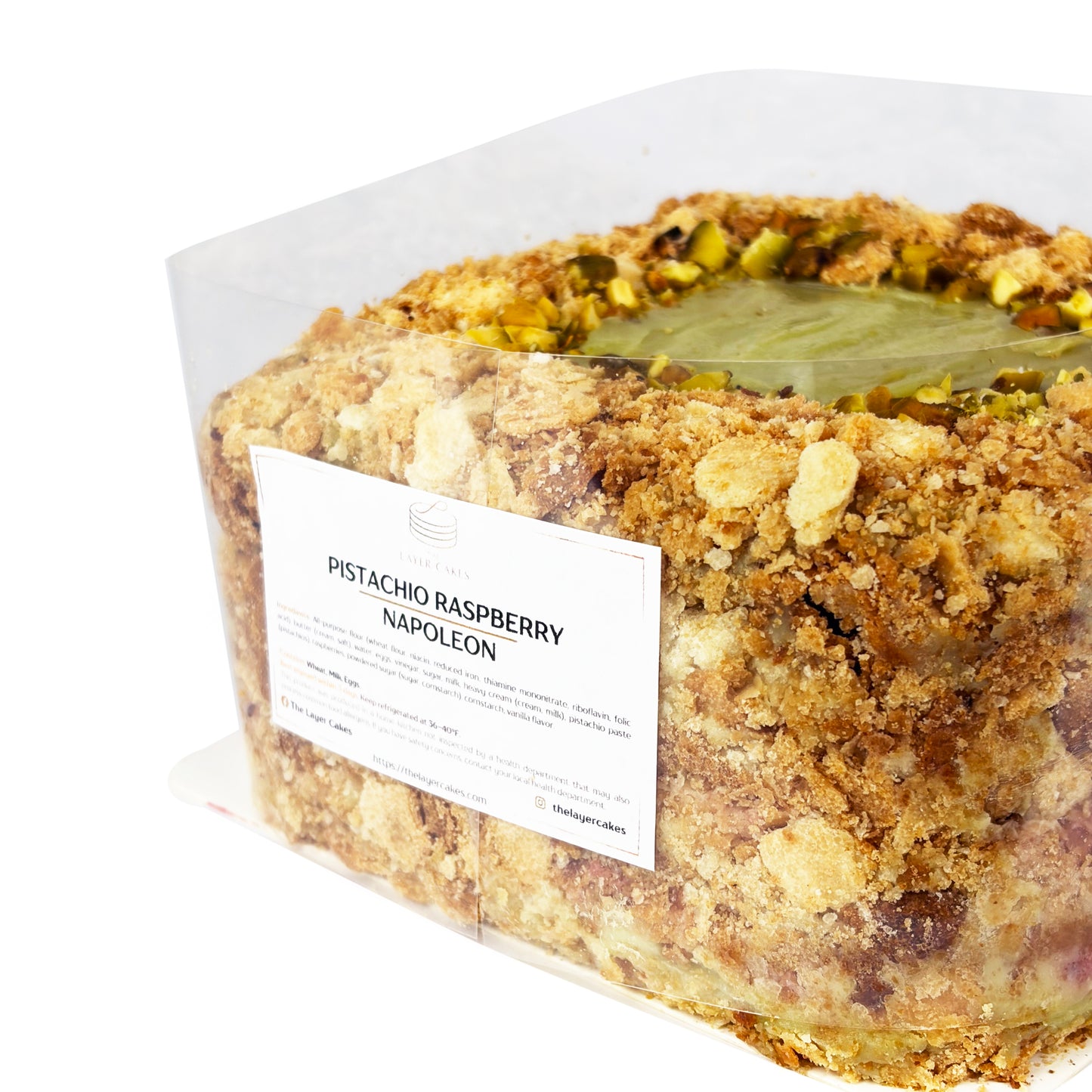 Pistachio Raspberry Napoleon Cake | Mille-Feuille Style