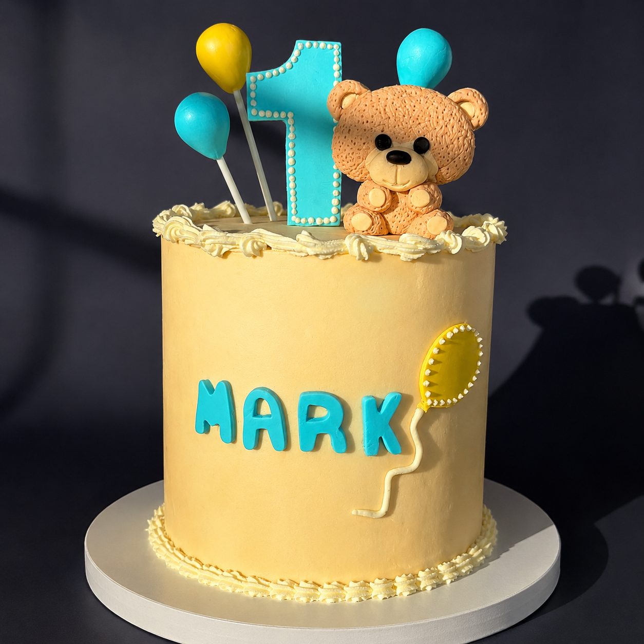 Custom Teddy Bear First Birthday Cake for Baby Boys | 1st Birthday Cake | Palatine, IL