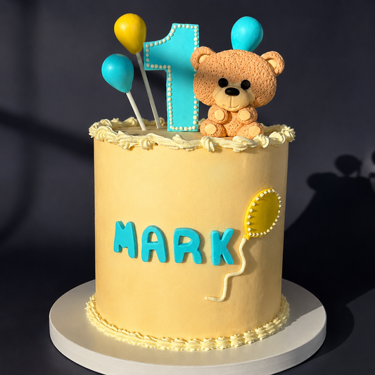 Custom Teddy Bear First Birthday Cake for Baby Boys | 1st Birthday Cake | Palatine, IL