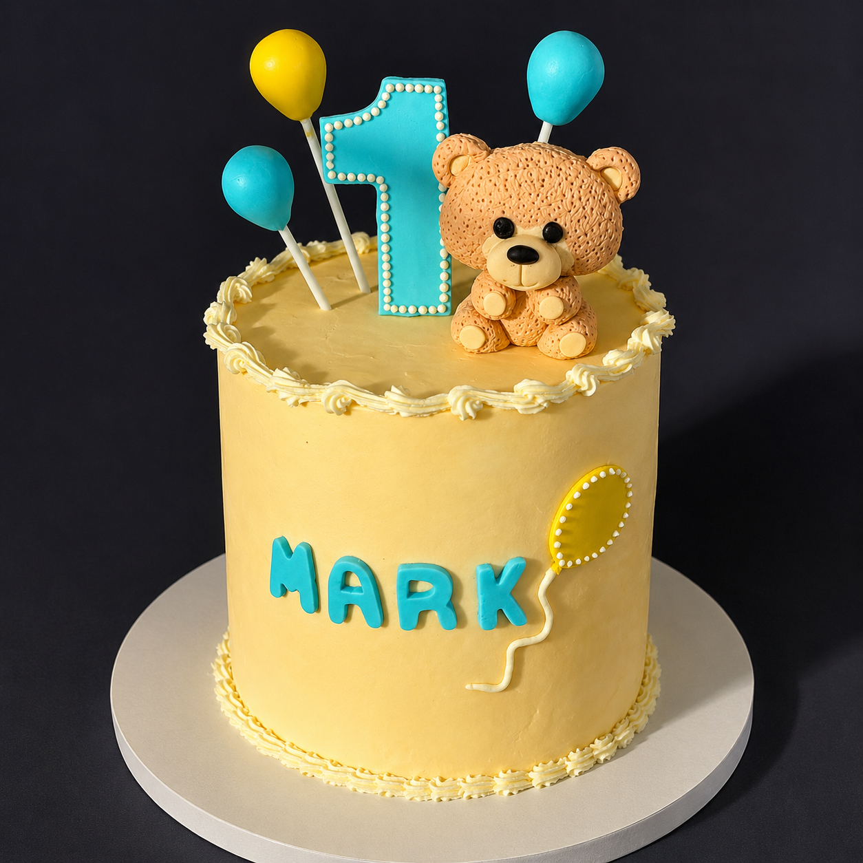 Custom Teddy Bear First Birthday Cake for Baby Boys | 1st Birthday Cake | Palatine, IL