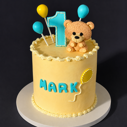 Custom Teddy Bear First Birthday Cake for Baby Boys | 1st Birthday Cake | Palatine, IL