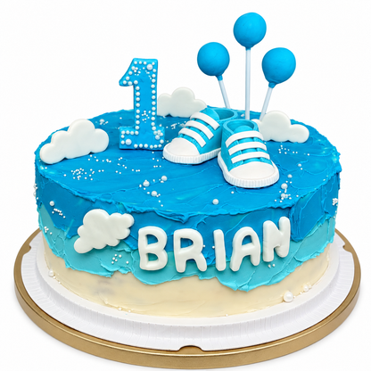Baby Boy First Birthday Cake with Baby Shoes