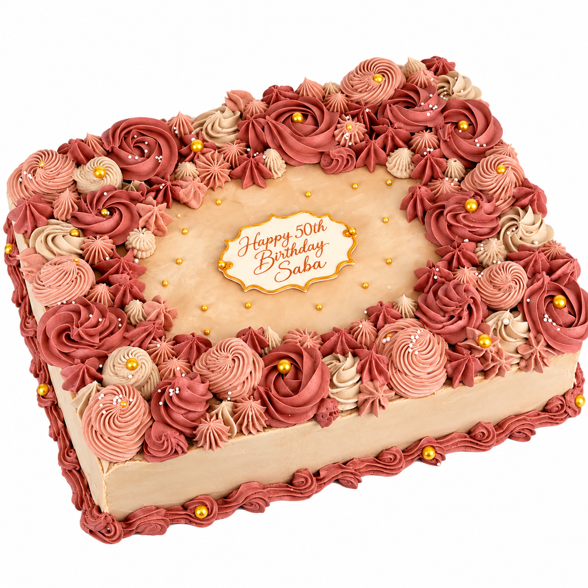 Birthday Sheet Cake with Hand-Piped Dusty Rose Buttercream Rosettes