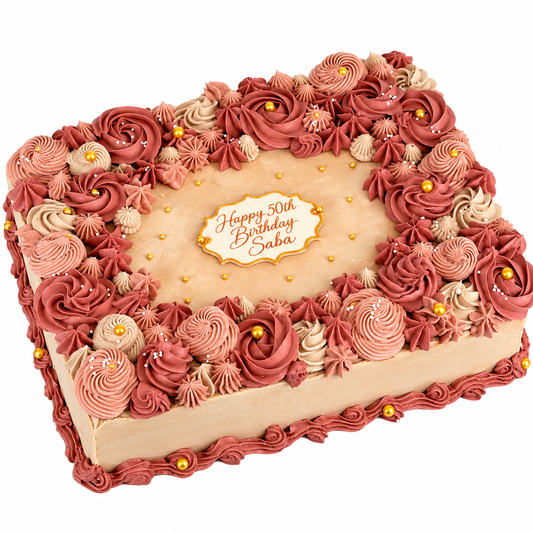 Birthday Sheet Cake with Hand-Piped Dusty Rose Buttercream Rosettes