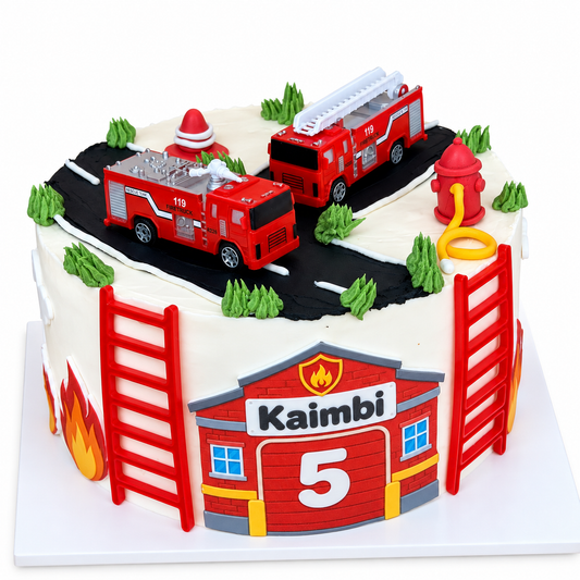 Fire Truck Birthday Cake with Keepsake Toy Trucks