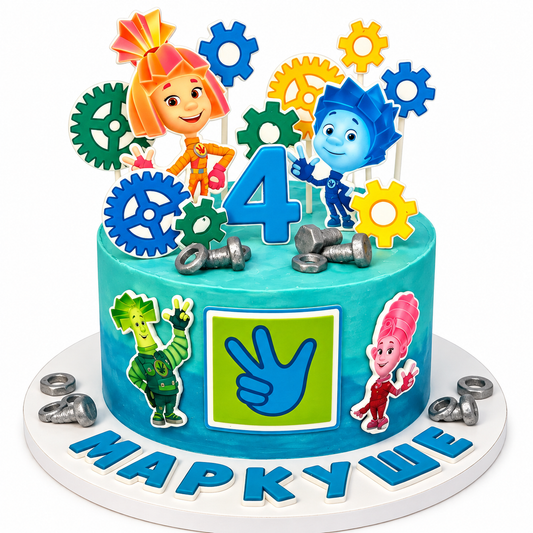 Fixies Birthday Cake with Edible Characters and Custom Name