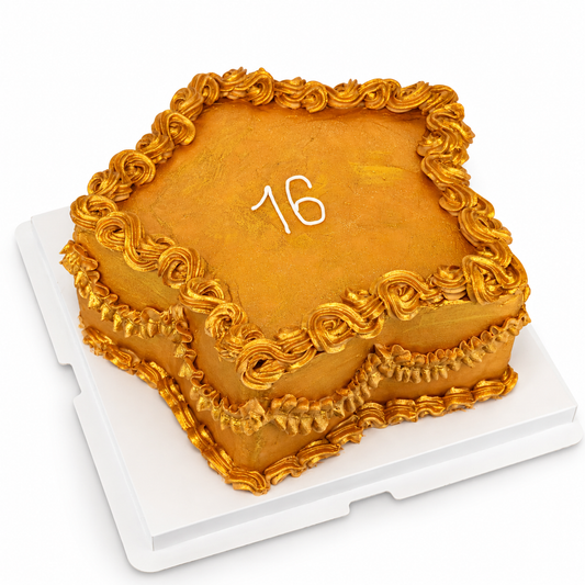 Gold Star Birthday Cake with Vintage Piped Borders