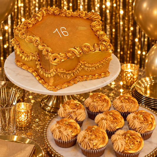 Gold Star Birthday Cake with Vintage Piped Borders