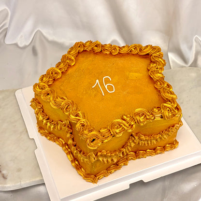Gold Star Birthday Cake with Vintage Piped Borders