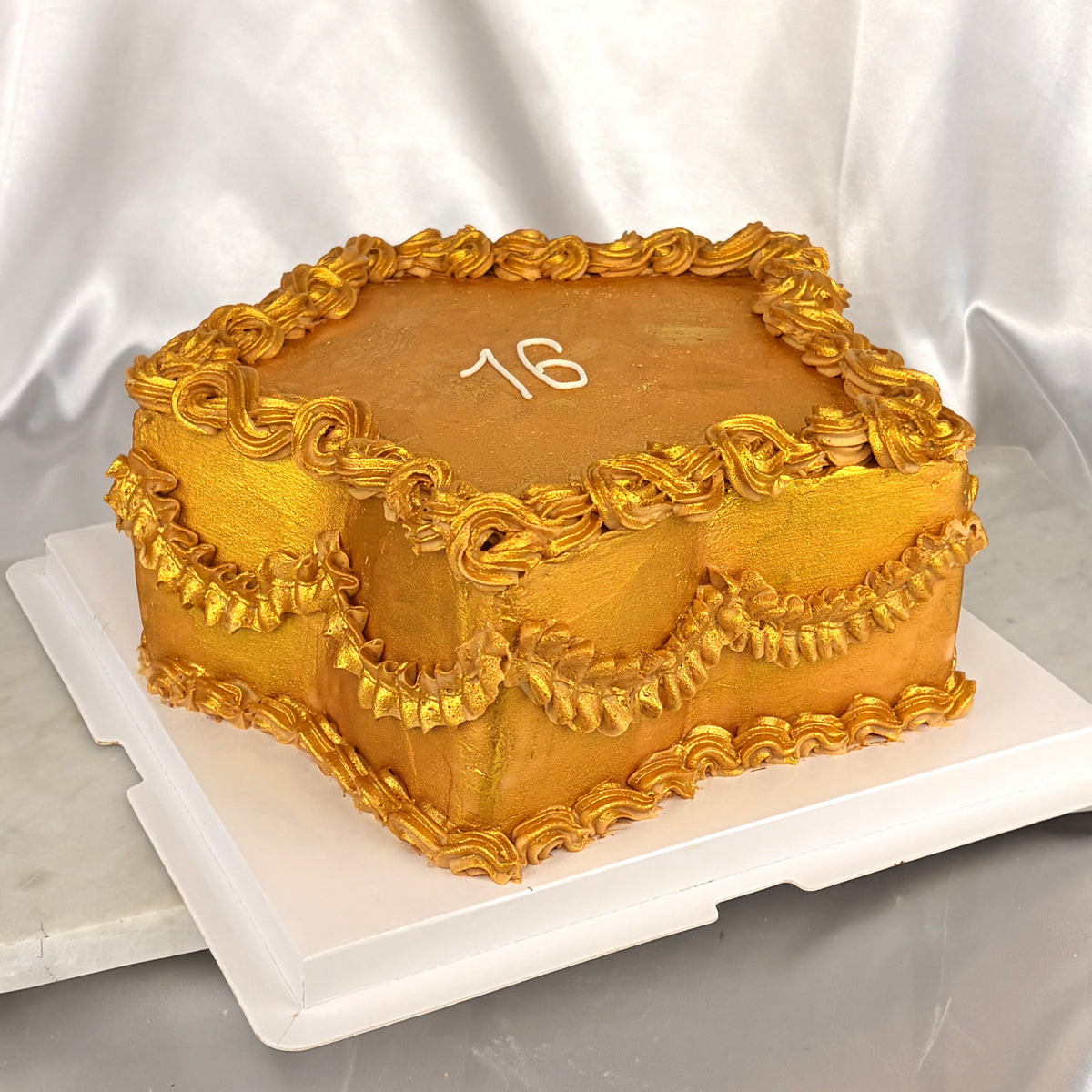 Gold Star Birthday Cake with Vintage Piped Borders