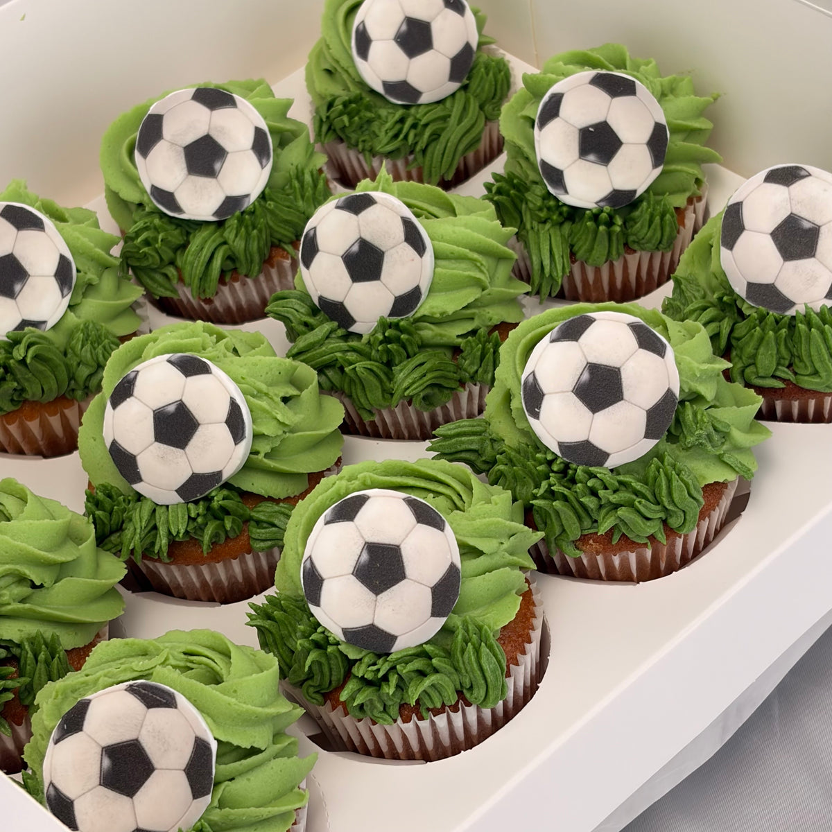 Soccer Cupcakes with Edible Soccer Ball Toppers