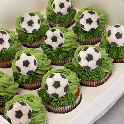 Soccer Cupcakes with Edible Soccer Ball Toppers