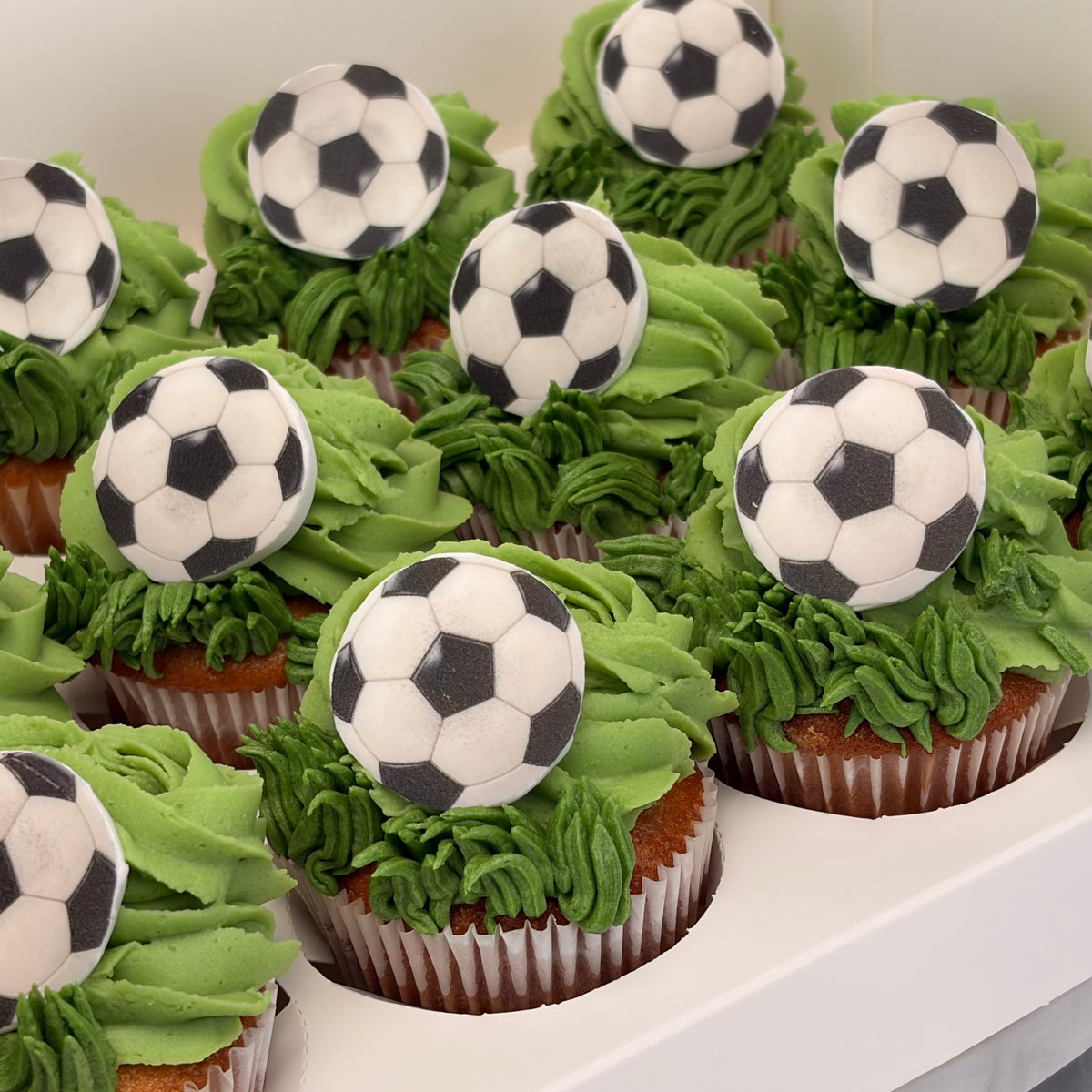 Soccer Cupcakes with Edible Soccer Ball Toppers