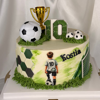 Soccer Birthday Cake with Personalized Player and Jersey Number