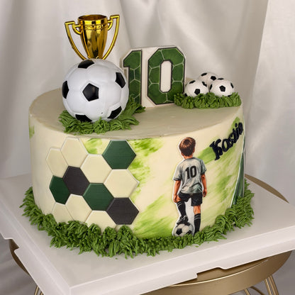 Soccer Birthday Cake with Personalized Player and Jersey Number