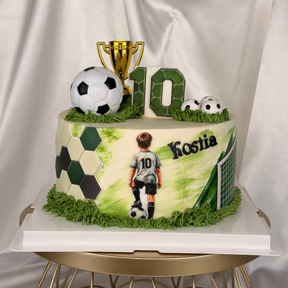 Soccer Birthday Cake with Personalized Player and Jersey Number