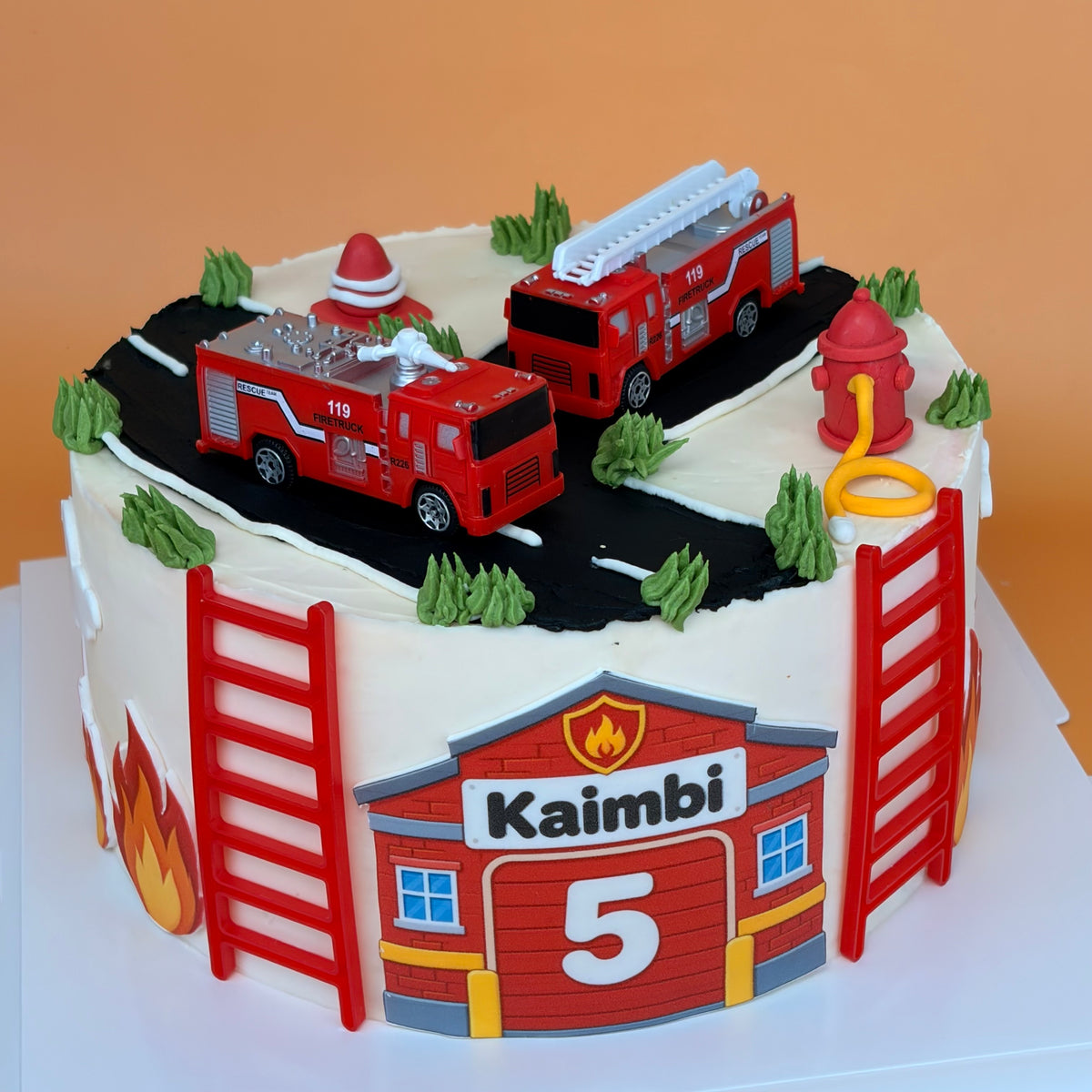Fire Truck Birthday Cake with Keepsake Toy Trucks