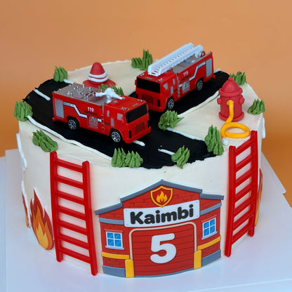 Fire Truck Birthday Cake with Keepsake Toy Trucks