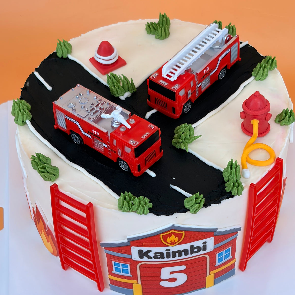 Fire Truck Birthday Cake with Keepsake Toy Trucks