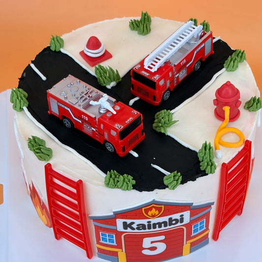 Fire Truck Birthday Cake with Keepsake Toy Trucks