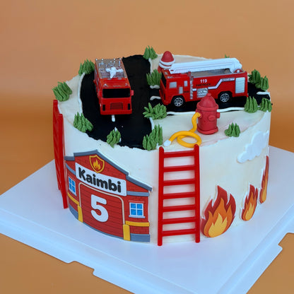 Fire Truck Birthday Cake with Keepsake Toy Trucks