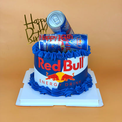 Red Bull-Themed Birthday Cake with Edible Can Wrap