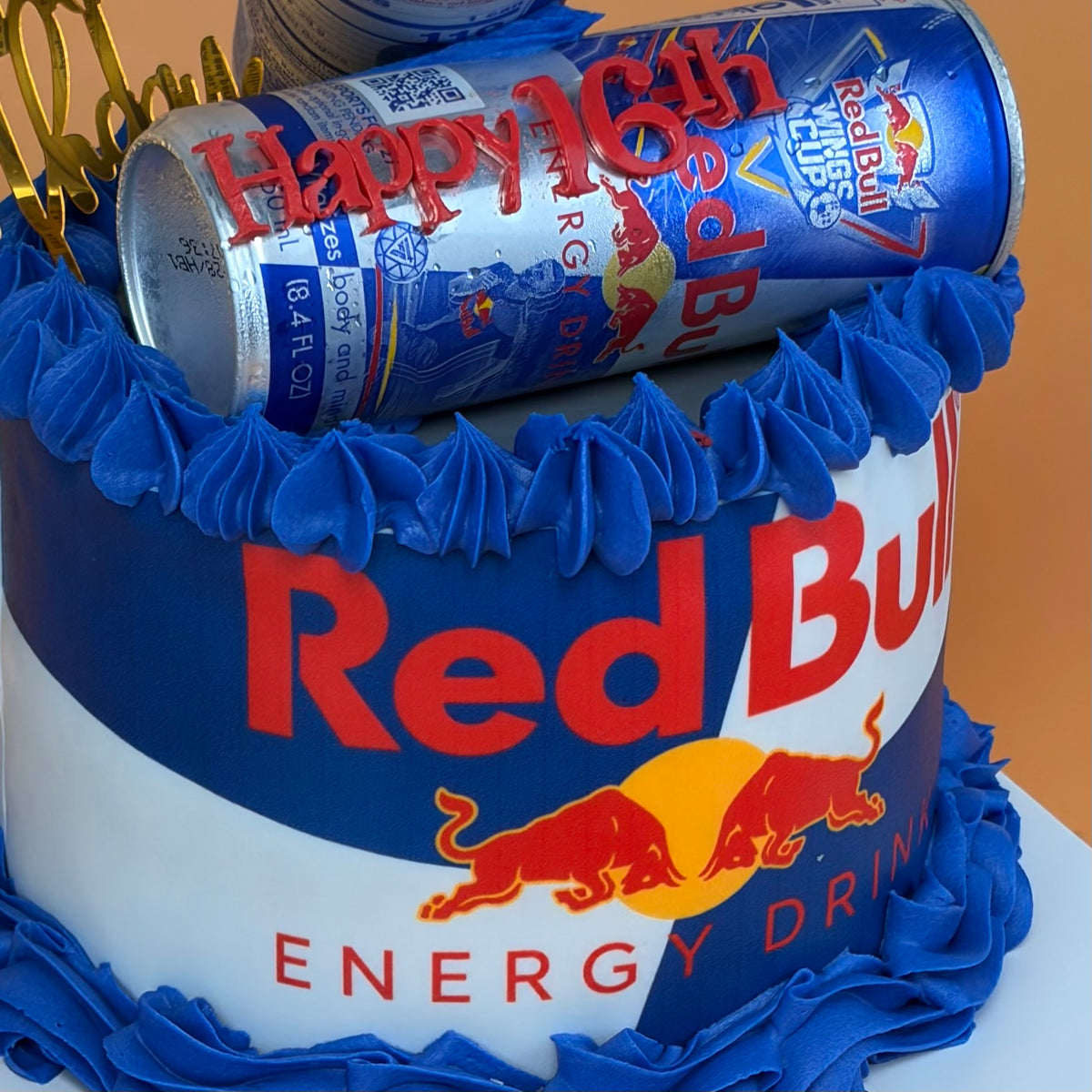 Red Bull-Themed Birthday Cake with Edible Can Wrap