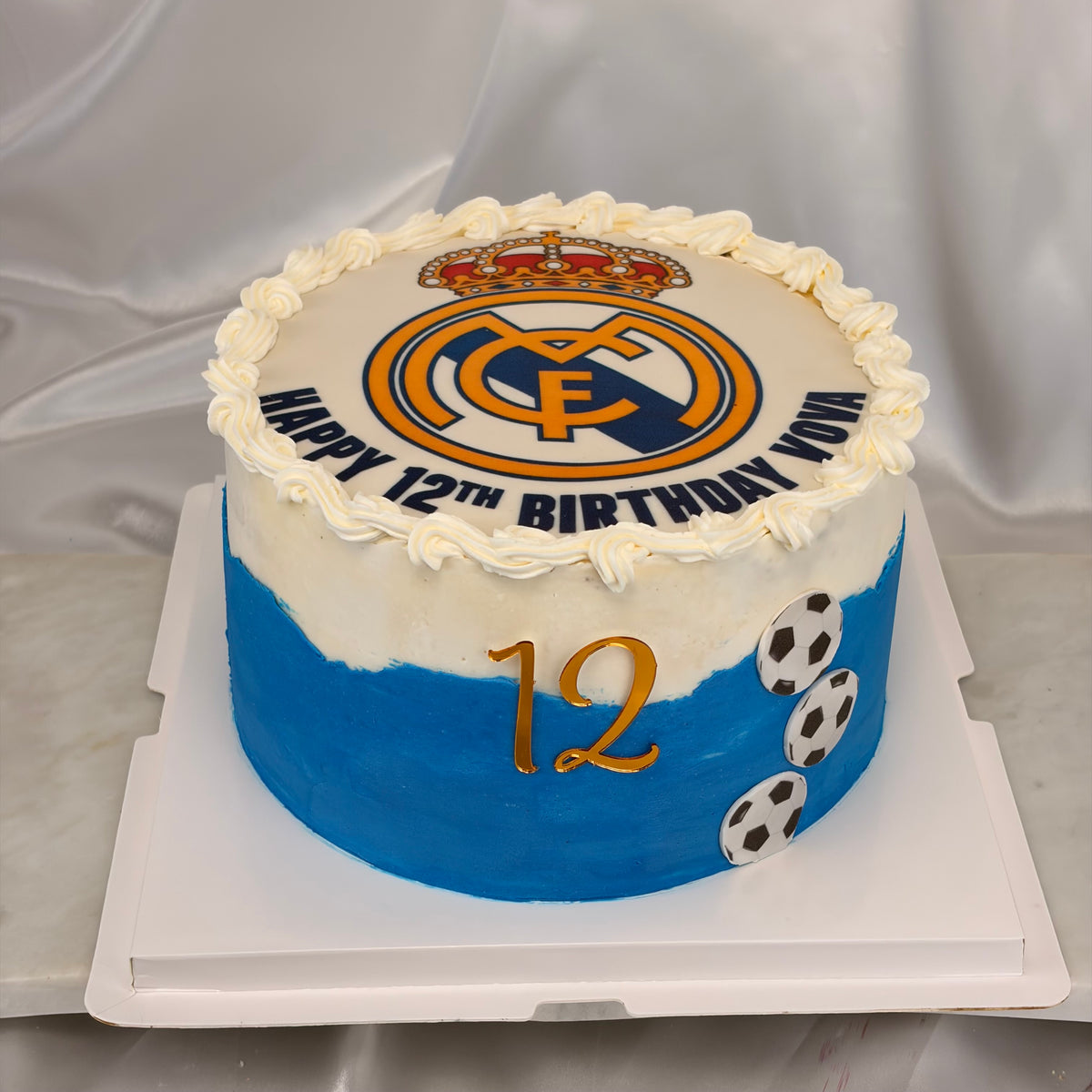 Real Madrid-Themed Soccer Birthday Cake with Edible Team Crest