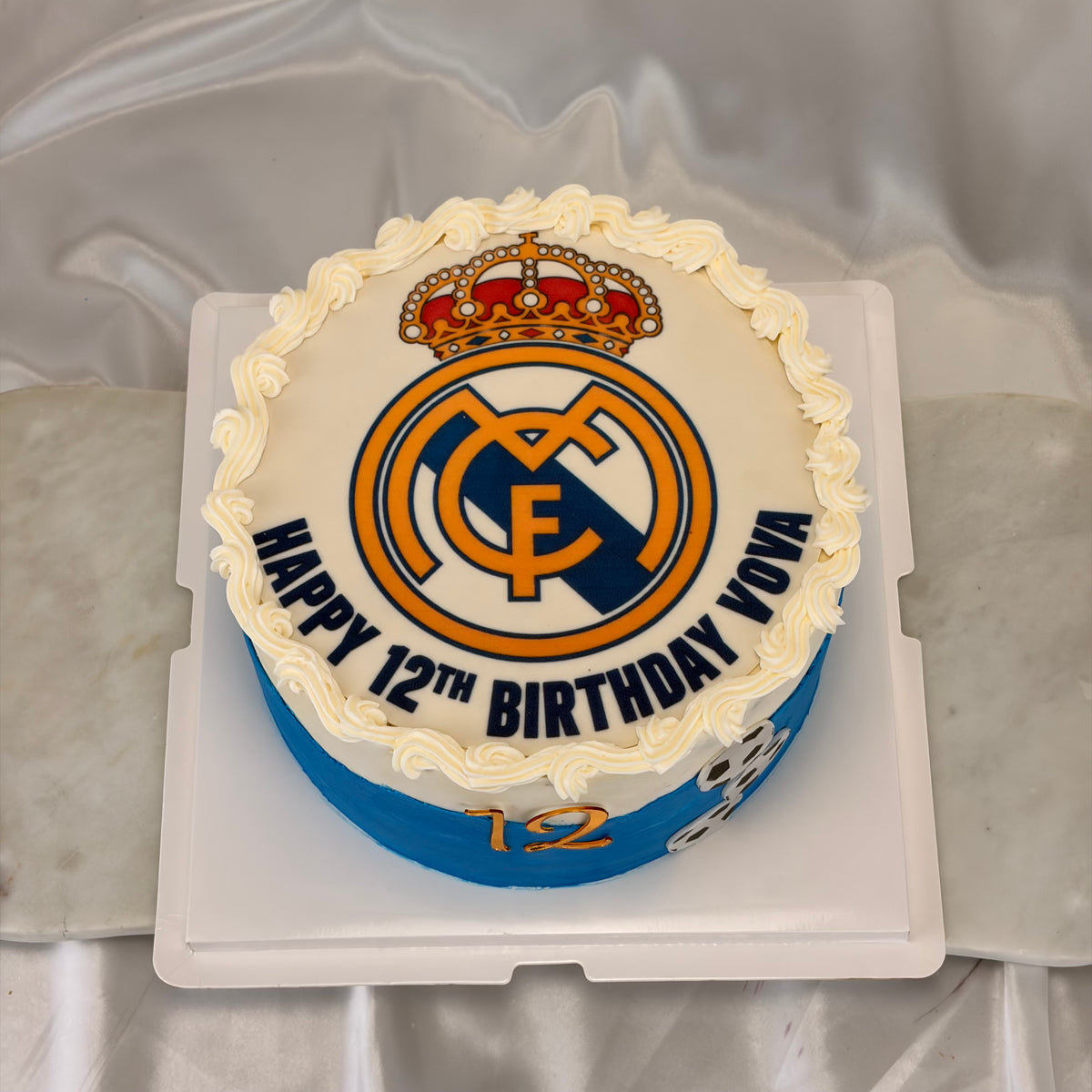 Real Madrid-Themed Soccer Birthday Cake with Edible Team Crest