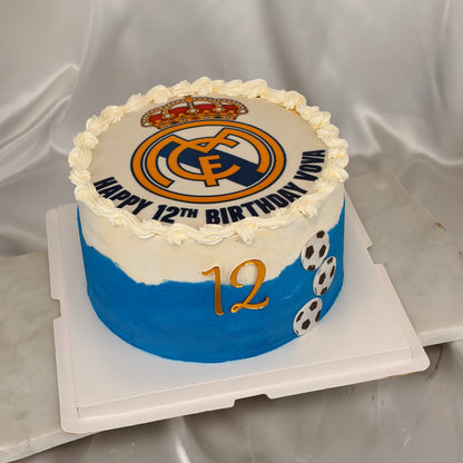 Real Madrid-Themed Soccer Birthday Cake with Edible Team Crest