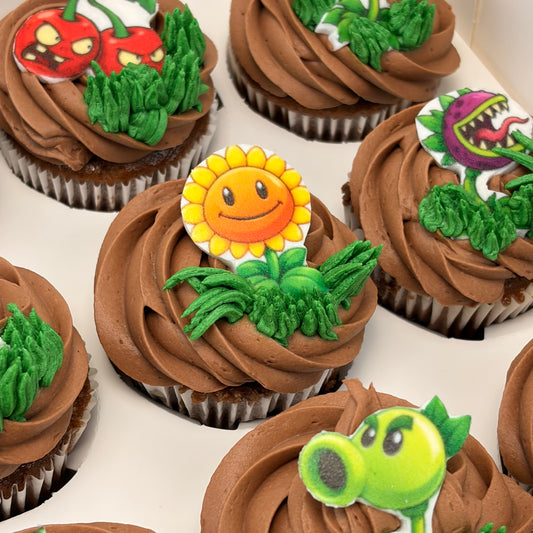 Plants vs Zombies Cupcakes with Edible Character Toppers