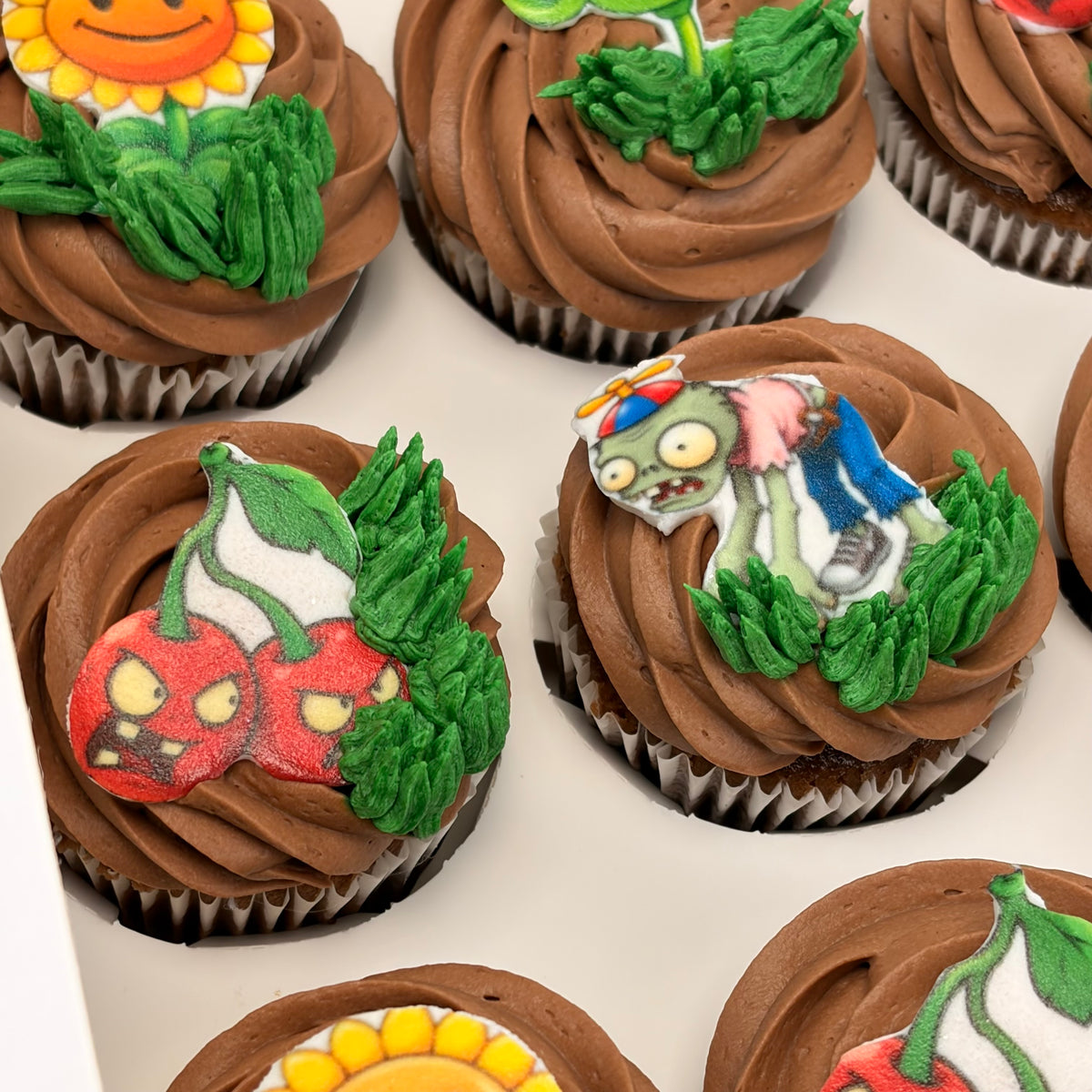 Plants vs Zombies Cupcakes with Edible Character Toppers