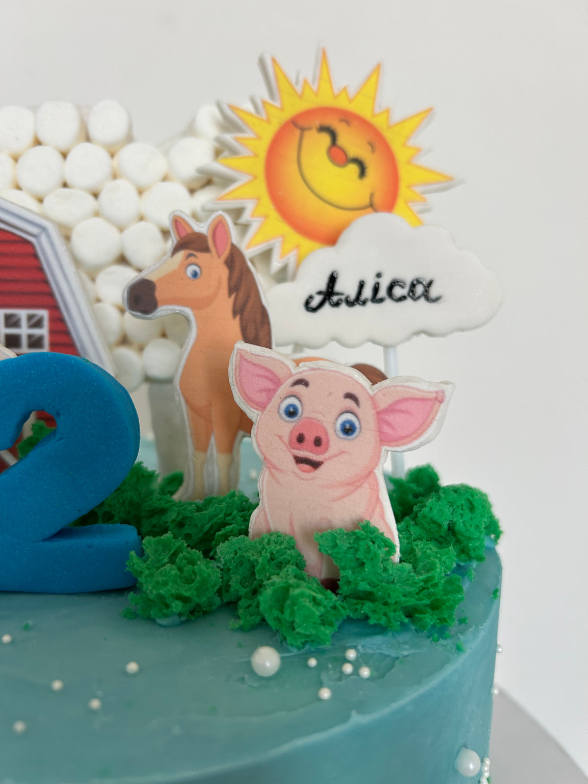 Farm Animal Birthday Cake with Edible Barnyard Art and Custom Name