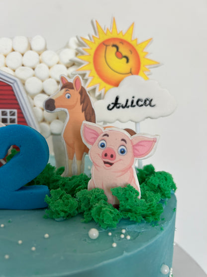 Farm Animal Birthday Cake with Edible Barnyard Art and Custom Name