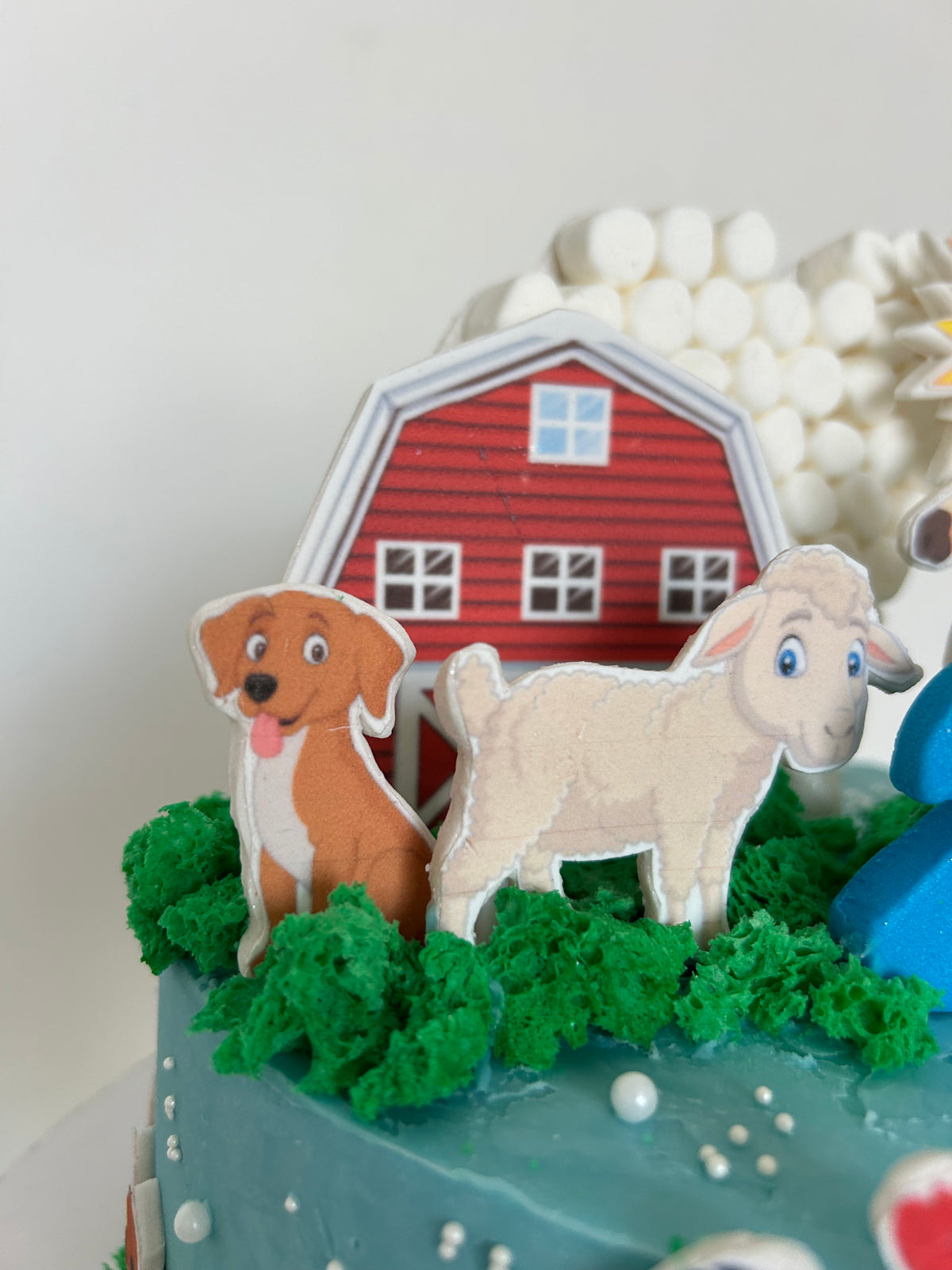 Farm Animal Birthday Cake with Edible Barnyard Art and Custom Name