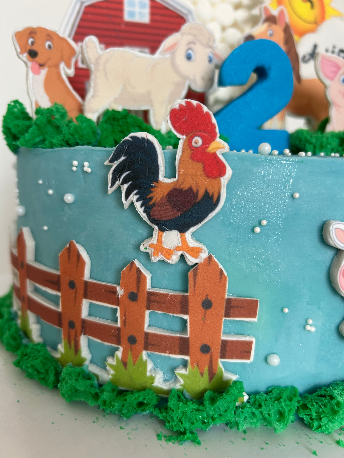 Farm Animal Birthday Cake with Edible Barnyard Art and Custom Name