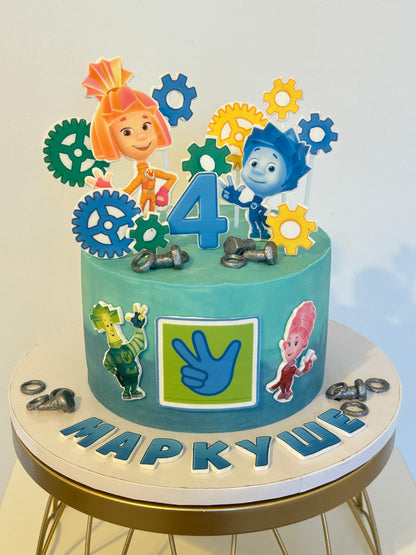 Fixies Birthday Cake with Edible Characters and Custom Name