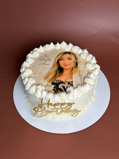 Photo Birthday Cake with Edible Portrait Print and Custom Message