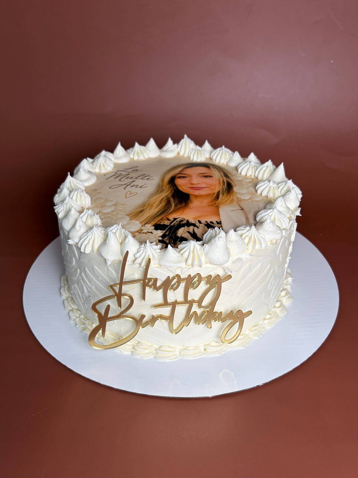 Photo Birthday Cake with Edible Portrait Print and Custom Message