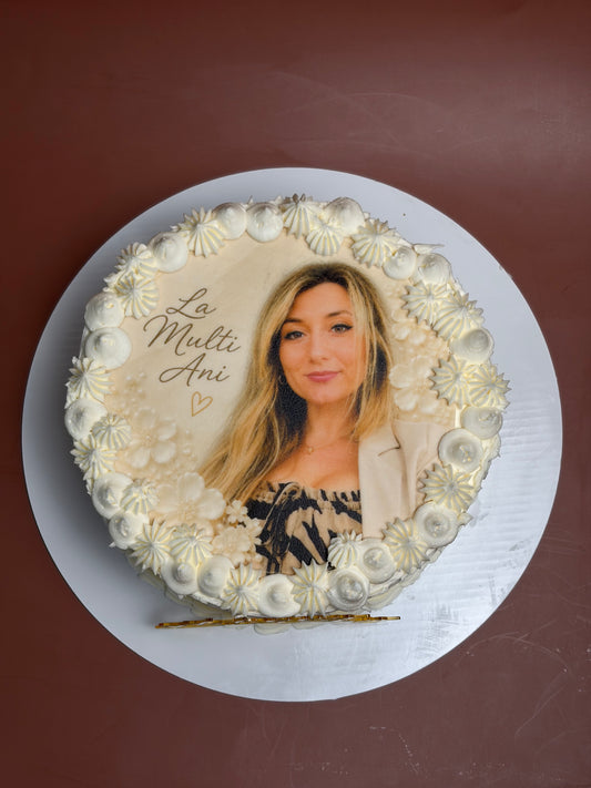 Photo Birthday Cake with Edible Portrait Print and Custom Message