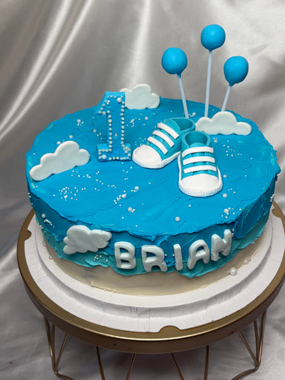Baby Boy First Birthday Cake with Baby Shoes