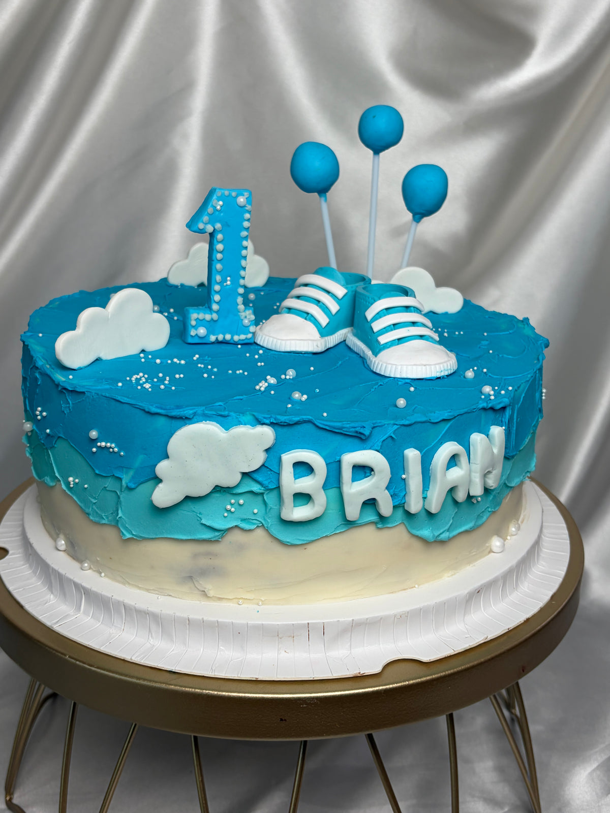 Baby Boy First Birthday Cake with Baby Shoes