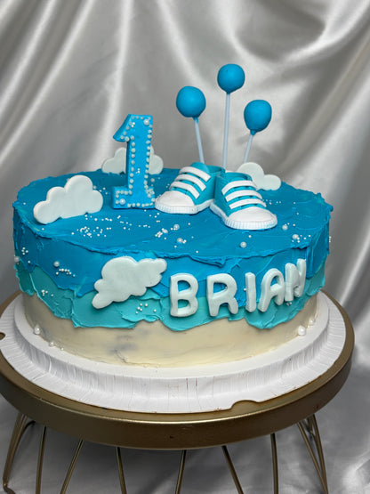 Baby Boy First Birthday Cake with Baby Shoes