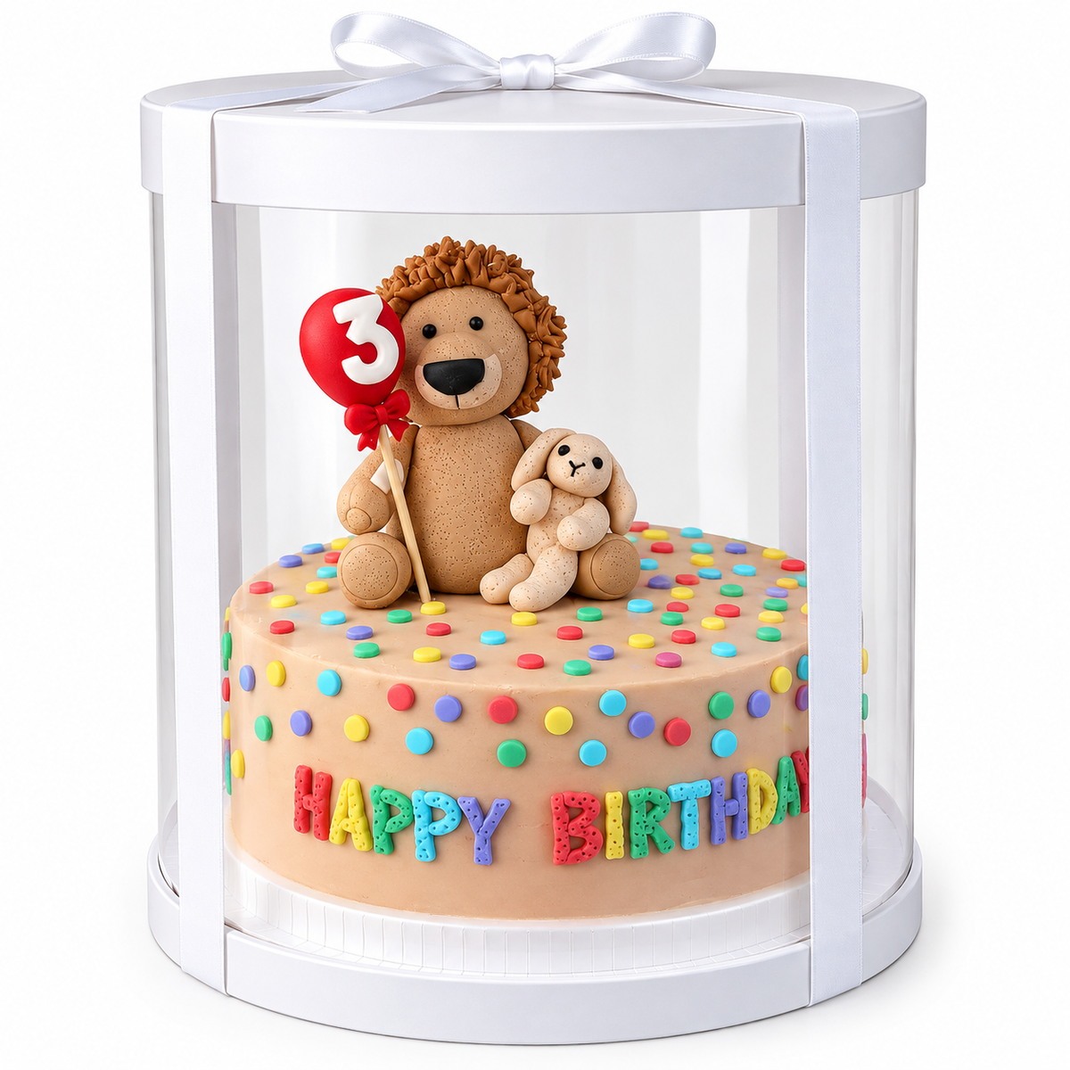 Lion Birthday Cake with Handmade 3D Fondant Lion and Bunny